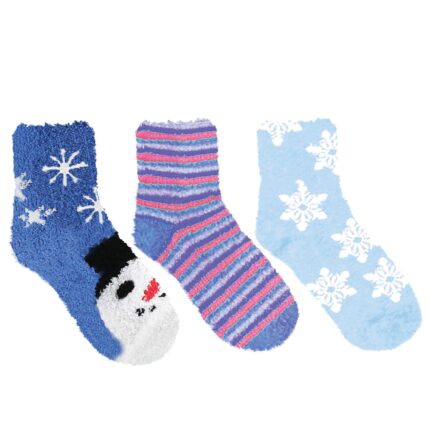 Sockopath 3 Pair Christmas Cozy Socks for Women Girls Gifts Fun Fuzzy Warm Holiday - Shoe Size 4-10, SNOWMAN